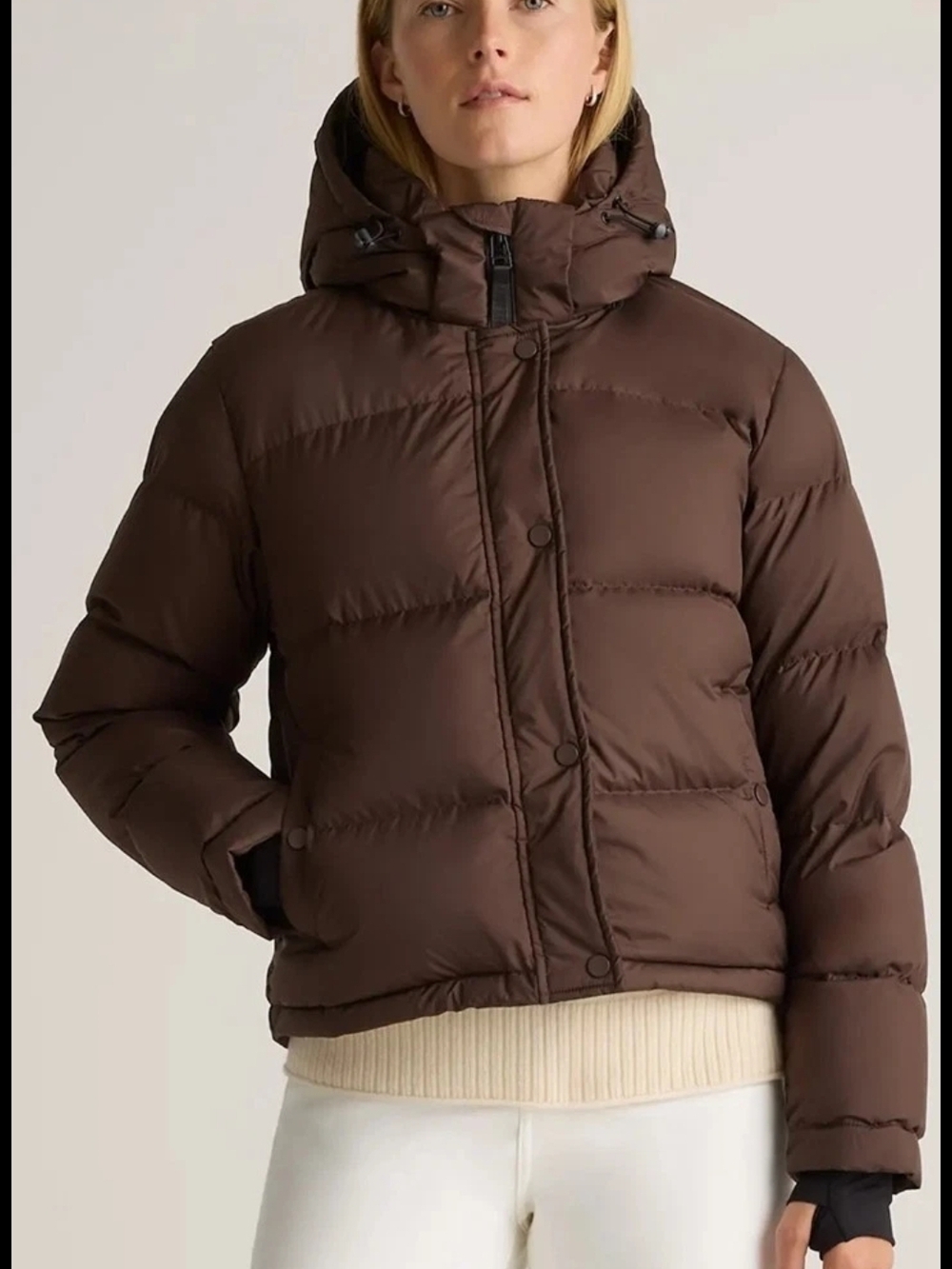 Quince Responsible Goose Down Cropped Puffer Jacket, Sz XS, Hot Fudge, NWT!